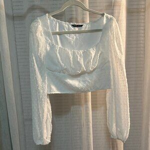 Cropped White Puff Sleeve Top